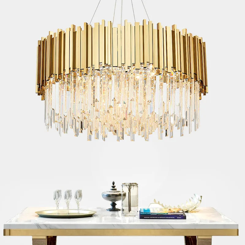 Axyaa Crystal LED Chandeliers: Adjustable Metal Hanging Lamp for Living Room, Dining Area & Bedroom