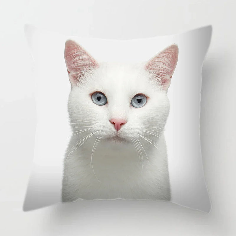 Axyaa Cat Face Print Throw Pillow Cover for Home Sofa Decor