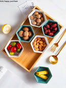 Axya Hexagon Ceramic Plate Set with Wooden Pallets for Snacks and Fruit Storage