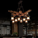 Axyaa 8-Light Vintage Wood Chandelier Glass Pendant Iron Lamp for Cafe Bar Loft