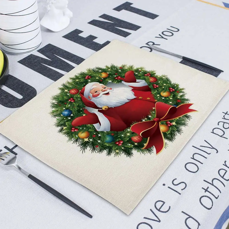 Axyaa Christmas Retro Fabric Napkins Set - Festive Table Decor for Home & Restaurant