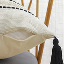 Axyaa Woven Tassel Cushion Cover - White & Black - 45x45 - Home Sofa Decor