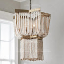 Axyaa Vintage Wood Chandelier with Beaded Fringe for Kitchen, Foyer, or Bedroom