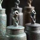 Axya Stoneware Tea Caddy Set with Coral Cover, Cylindrical Canisters