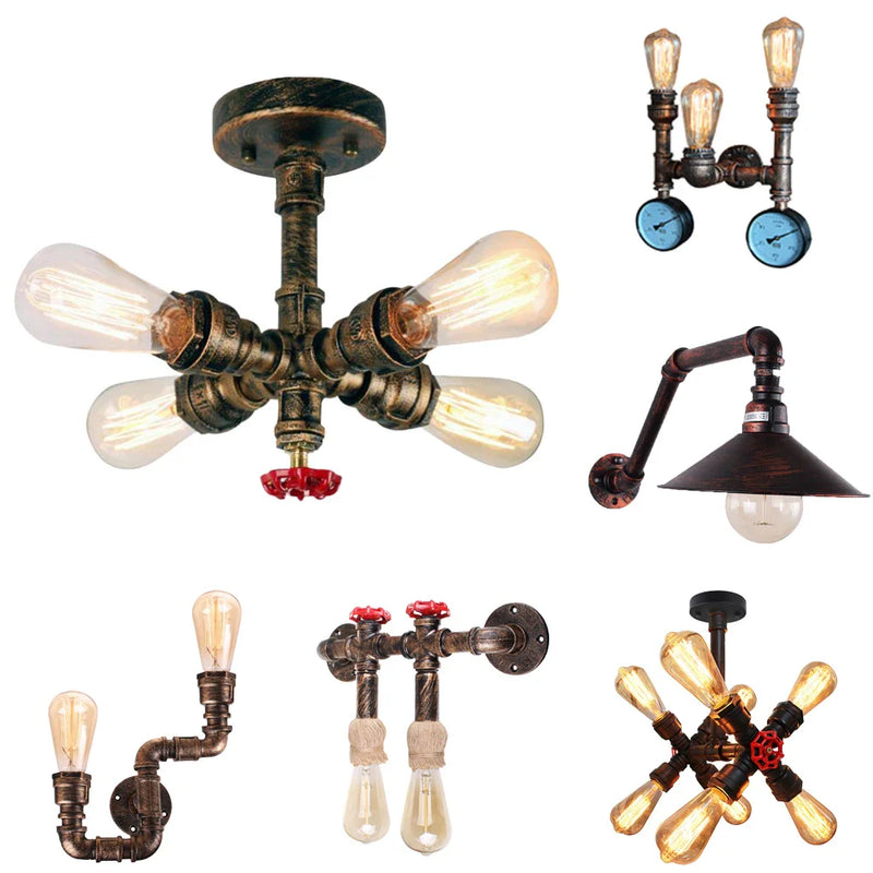 Axyaa Retro Water Pipe Wall Light Multi Lights Ceiling Lamp