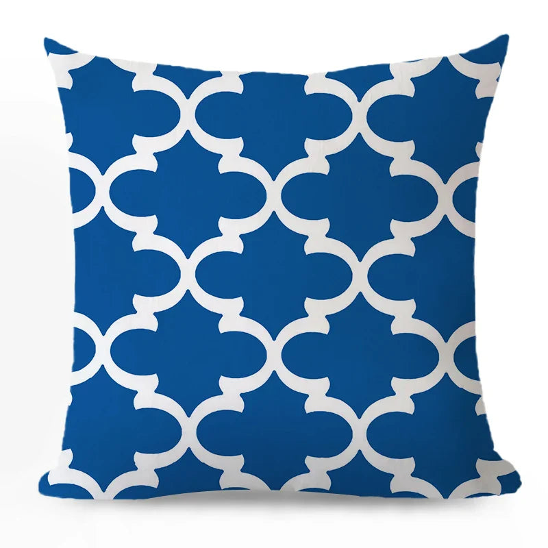 Axyaa Blue Geometric Cotton Linen Pillow Cover for Luxury Home Decor