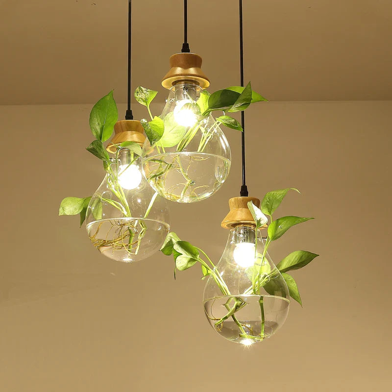 Axya Wood Glass Bottle Pendant Light for Modern Plant Decor