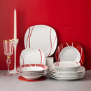 Axyaa Felisa 18-Piece Red Stripes Porcelain Dinner Set - Service for 6