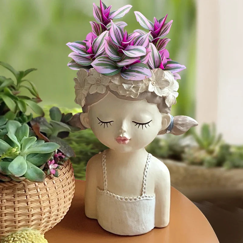 Axya Girl Sculpture Resin Vase: Creative Home Decor & Gift