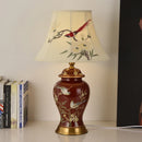 Axyaa Festive Magpie Hand-Embroidered Lampshade & Floral Ceramic Table Lamp