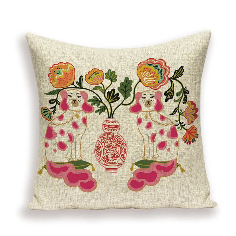 Axyaa Monkey Floral Pillow Cover - Vibrant Flower Vase Home Decor