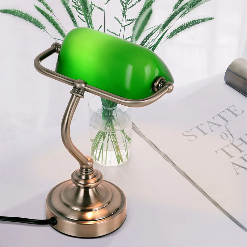 Axyaa Retro Green Glass Mini Table Lamp for Home and Office Settings