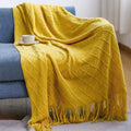 Axyaa Nordic Knit Sofa Blanket Cashmere-Like Plaid Tassel Bedspread