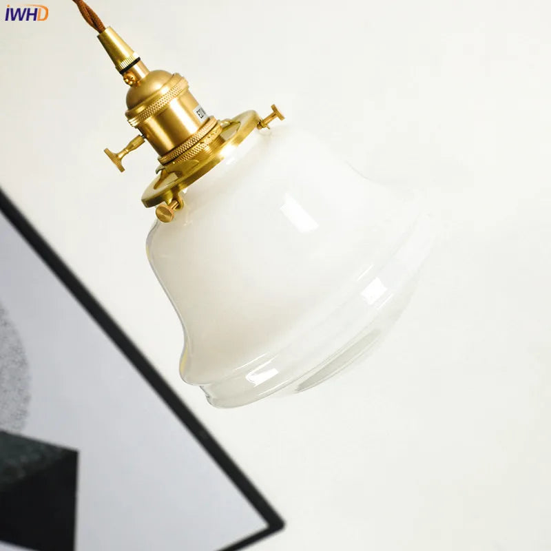 Axyaa White Glass LED Pendant Light: Japanese Style Nordic Modern Copper Hanging Lamp