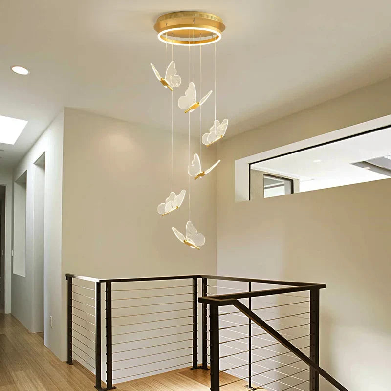 Axyaa Butterfly Staircase Pendant Lights: Elegant Loft Decor Lamps for Home Living Room