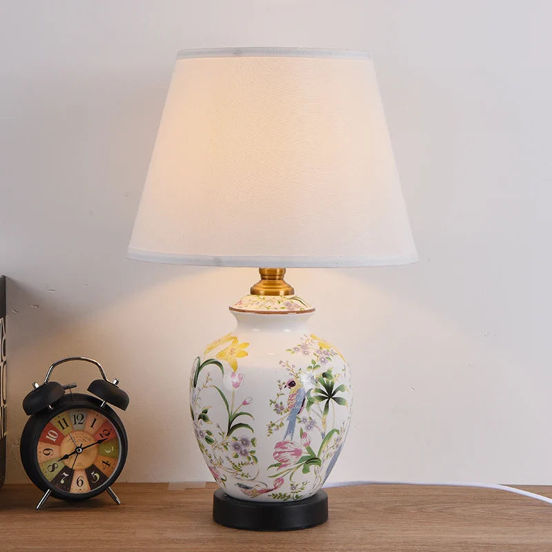 Axyaa Chinese Ceramic Bird & Flower Table Lamp