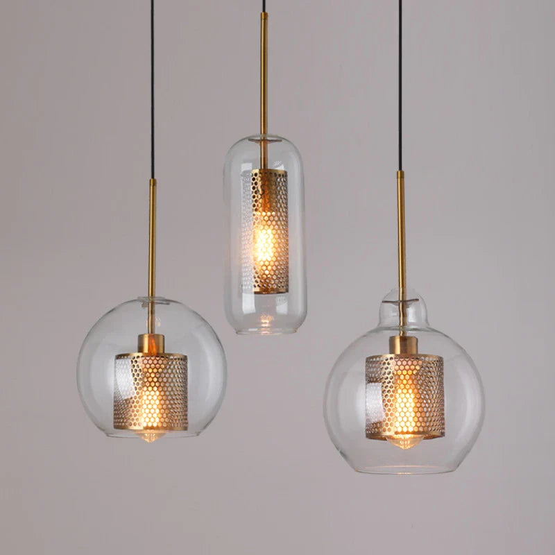 Axya Modern Gold Mesh Glass Ball Pendant Light Industrial Kitchen Fixture-Luminaire