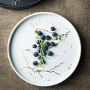 Axya Marble Glazed Golden Pattern Ceramic Steak Plate - Luxury Tableware