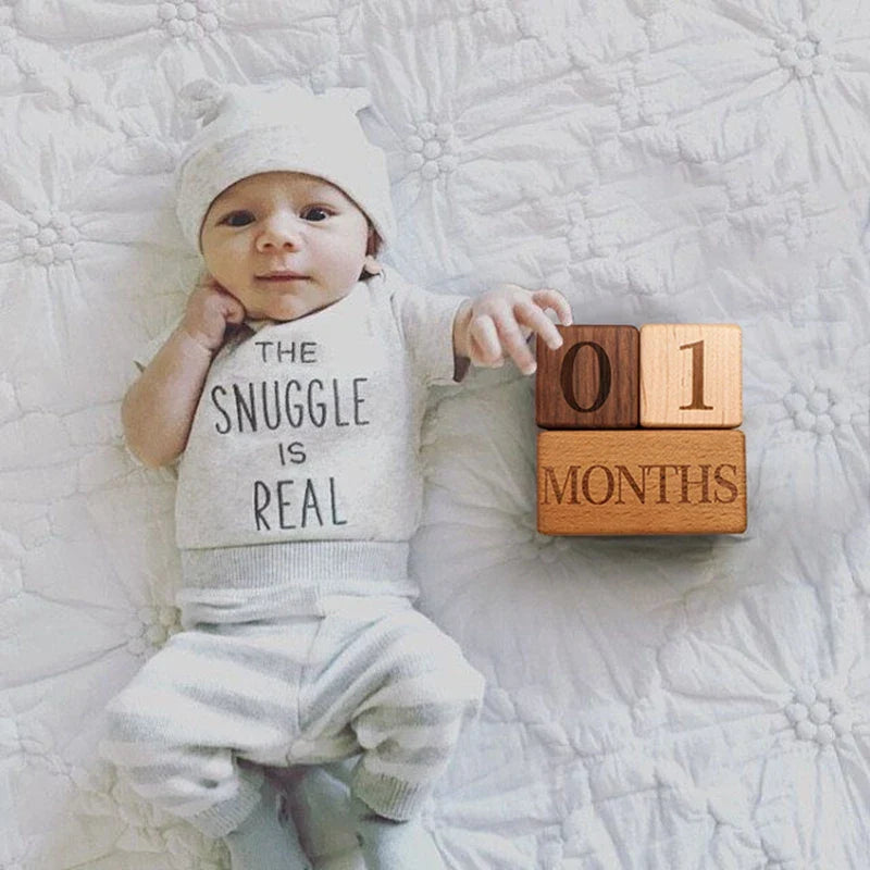 Axya Engraved Beech Wood Milestone Block Set for Newborn Photography and Baby Gifts