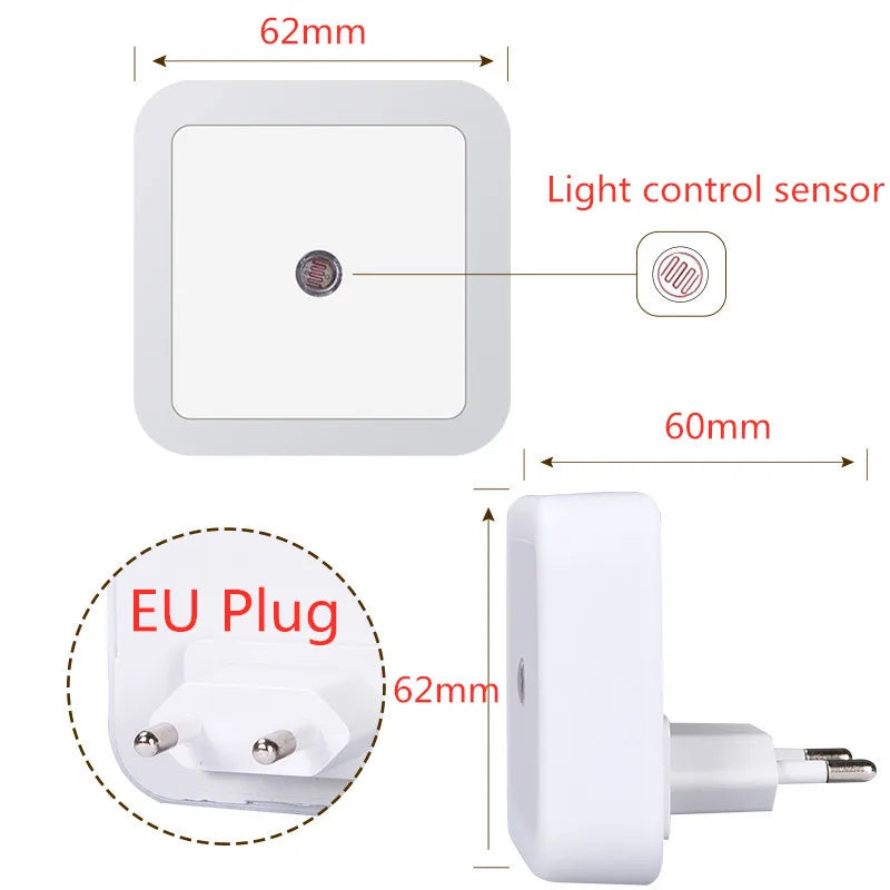 Axya LED Square Night Light Sensor Control for Bedroom Living Room EU/US Plug