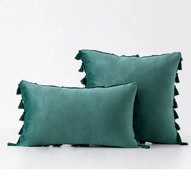 Velvet Tassel Throw Pillow Cover for Couch & Sofa - Axyaa Branded Luxe Accent Cushions