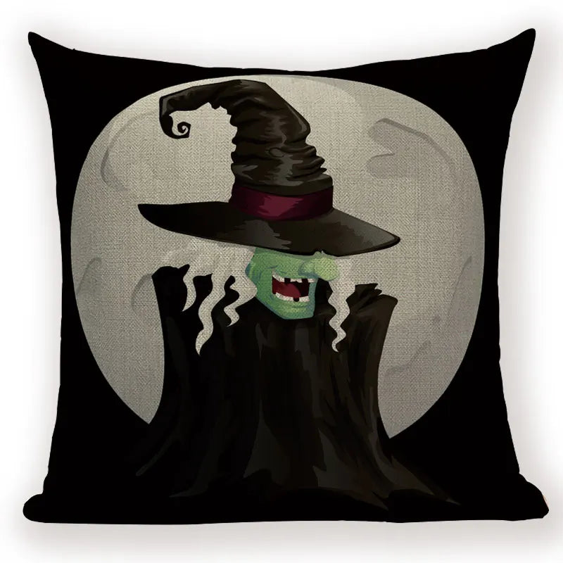 Happy Halloween Pumpkin Print Linen Throw Pillow Cover by Axyaa
