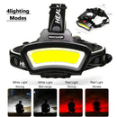 Axya Rechargeable Headlamp 18650 Battery Waterproof COB LED Headlight Red Warning Light