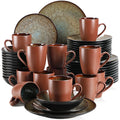 Axyaa Vintage Blue/Brown Stoneware Tableware Set: Plates, Bowls, Cups - 16/32/48 Pieces