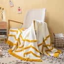 Axyaa Knit Throw Blanket Mustard Pink Fringed Soft Blanket 50"x62"