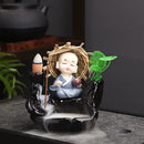 Axyaa Little Monk Ceramic Incense Burner with Mountain Water Flow Ornament