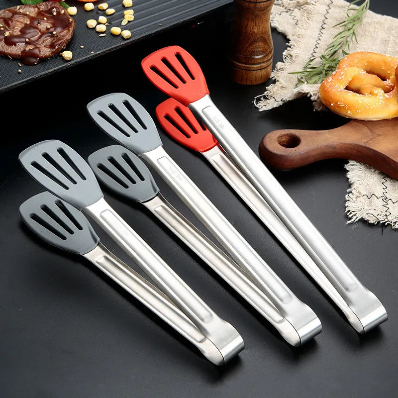 Axyaa Stainless Steel Kitchen Bread Tongs with No-Slip Handle