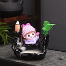 Axyaa Little Monk Ceramic Incense Burner with Mountain Water Flow Ornament