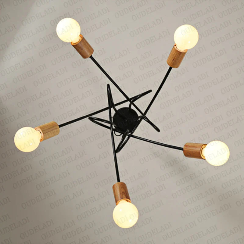 Axya Nordic Wood Ceiling Light - Retro Art Spider E27 Fixtures