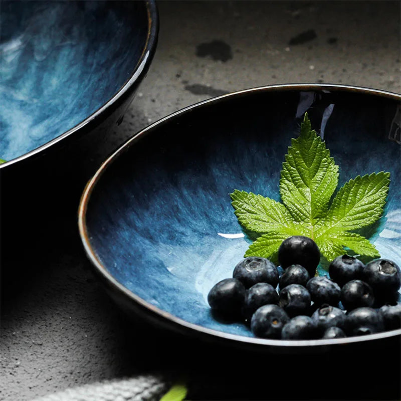 Axya Blue Ceramic Bowls | Nordic Style | Set of 3 | Restaurant Tableware