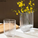 Axyaa Striped Glass Vase for Modern Flower Arrangement and Home Decor