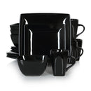 Axyaa SOHO Black Porcelain Square Dinnerware Set with Plates, Bowls, Mugs