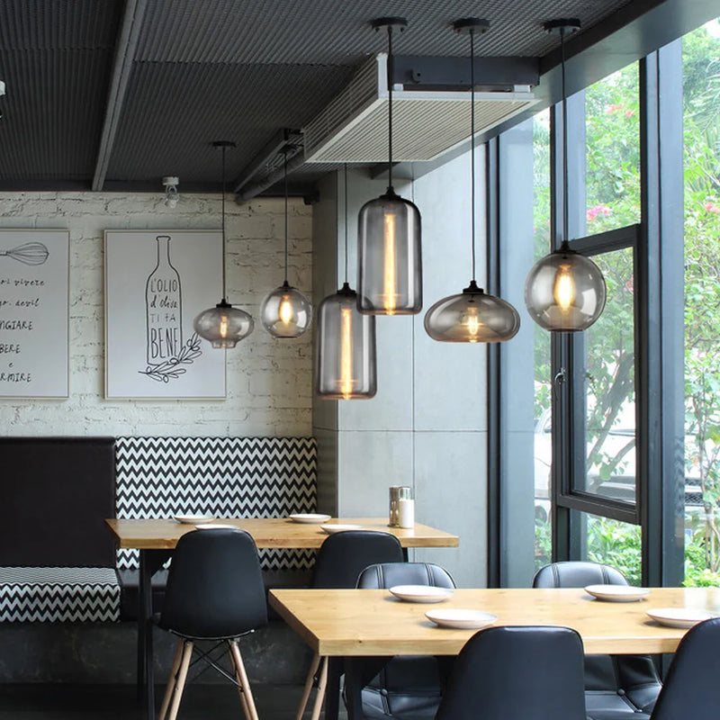 Axyaa Retro Gray Glass Industrial Pendant Light for Dining, Bar, and Stairs E27