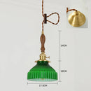 Axyaa Green Glass LED Pendant Light with Wood Hangle & Copper Socket