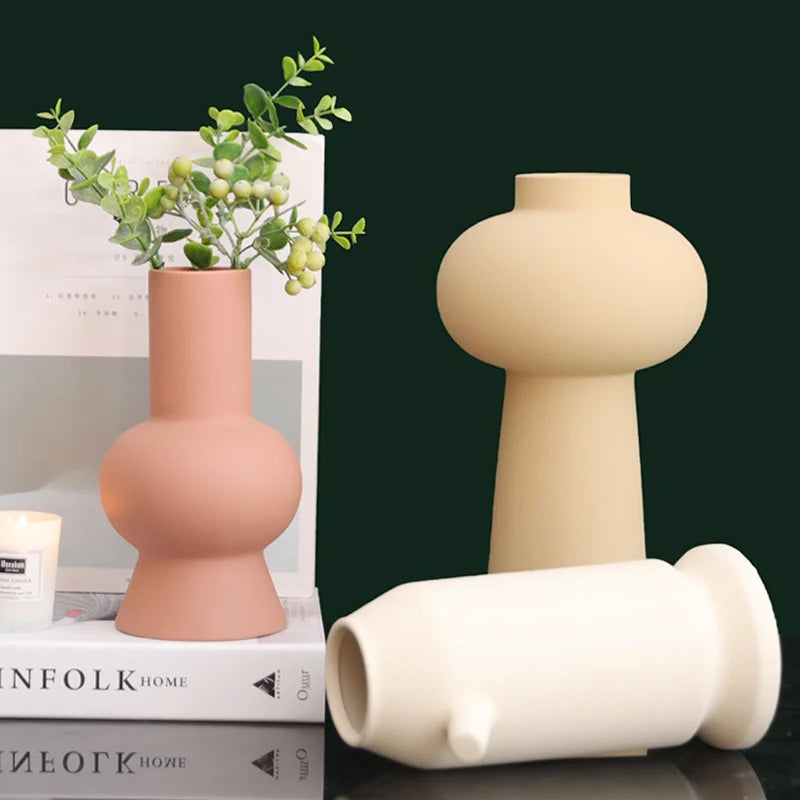 Axya Ceramic Vase for Home Living Room Decor with Fake Flowers and Succulents
