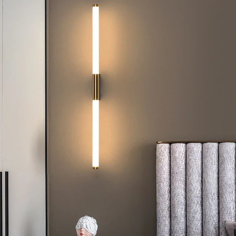 Axya Gold Linear Metal Tube LED Wall Sconce for Living Room Bedroom Staircase