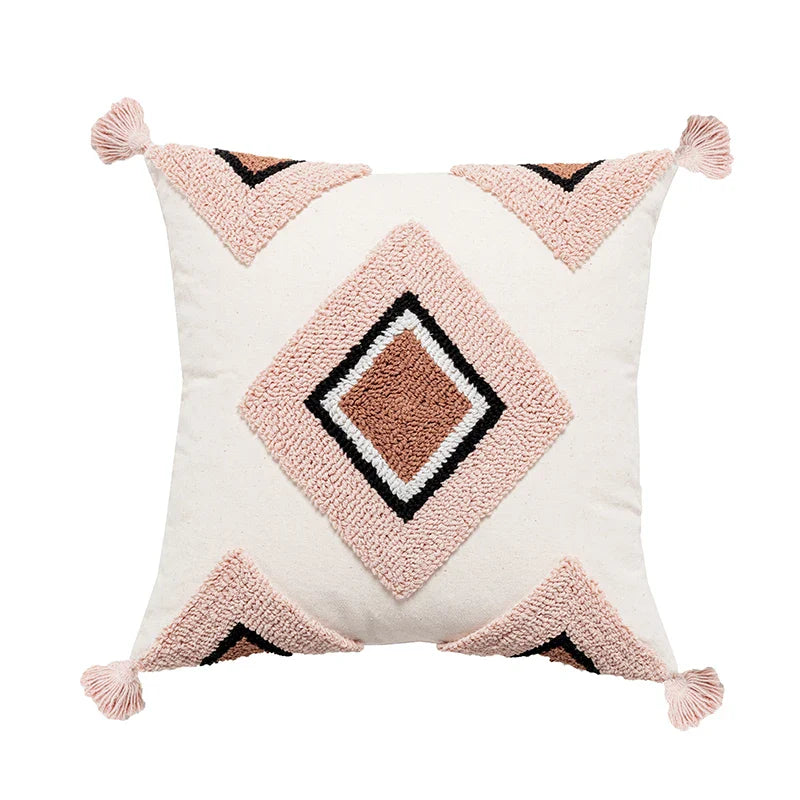 Axyaa Pink Rainbow Tufted Diamond Pillow Cover for Living Room Girls Room