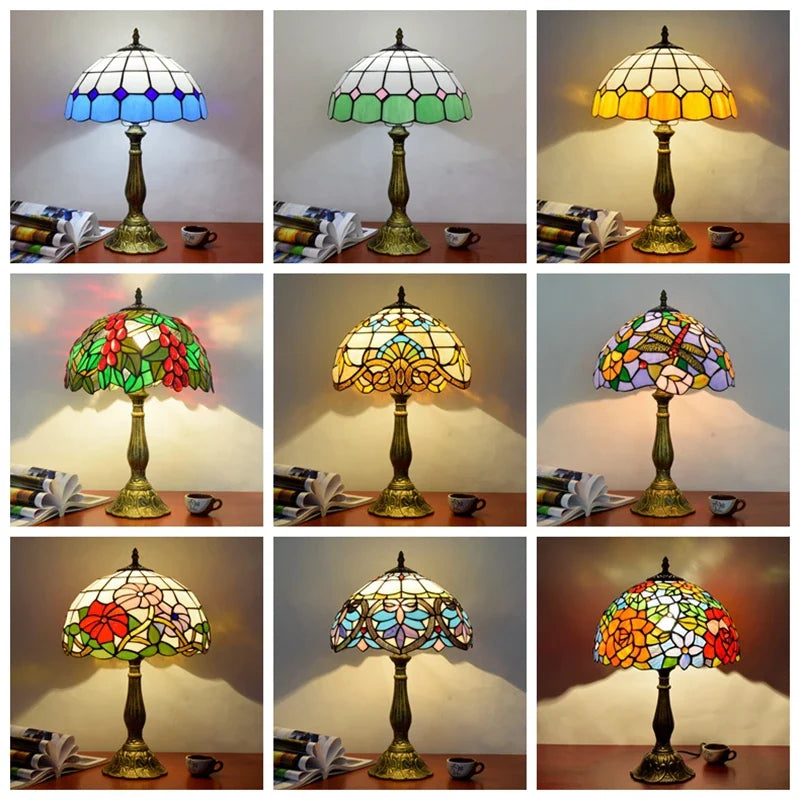 Axyaa Dragonfly Tiffany Table Lamp Vintage Stained Glass Desk Light