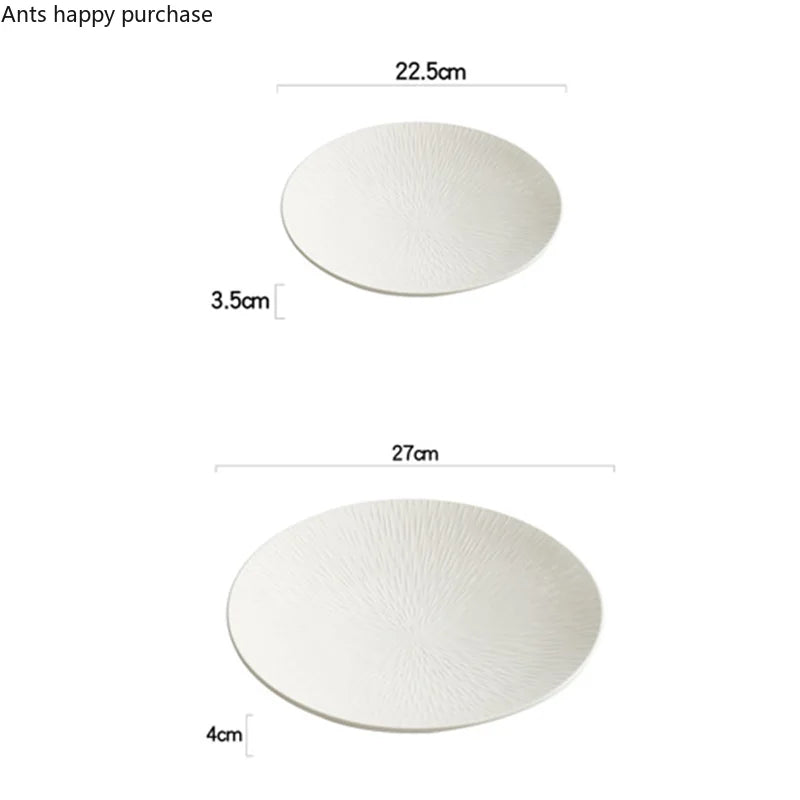 Axya Round Ceramic Dinner Plate Set - Elegant Western Steak Fruit Salad Tray