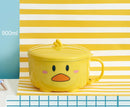 Axyaa Double-layer Cute Duck Ramen Bowl With Lid Stainless Steel Tableware