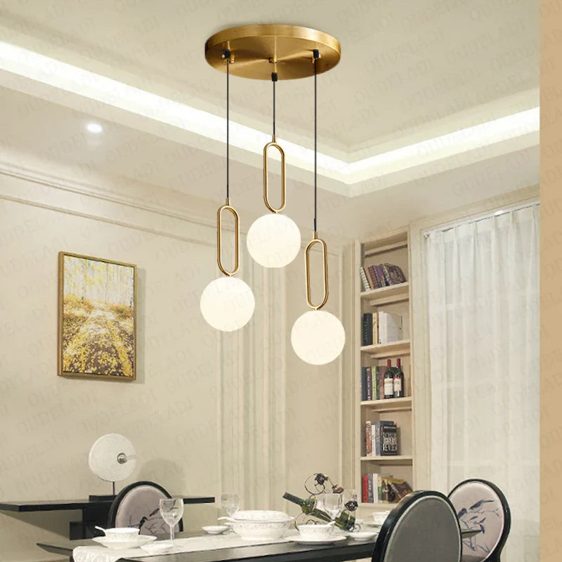 Axya Glass Ball Brass Pendant Lamp - Modern Nordic LED HangLamp