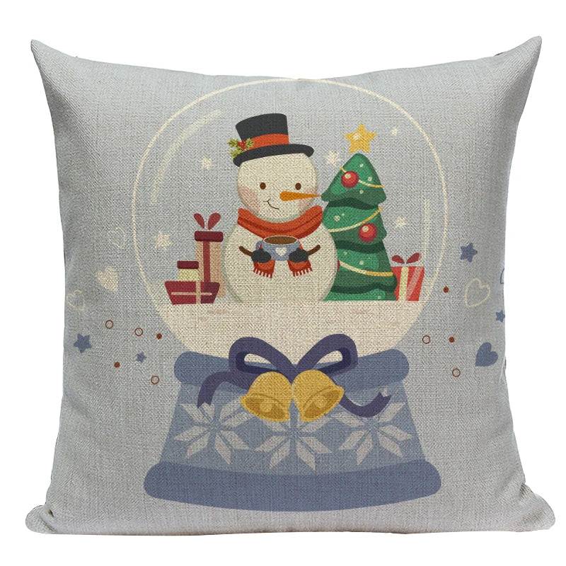 Axyaa Christmas Deer Snowman Cartoon Cushion Cover - Festive Decor Pillowcase