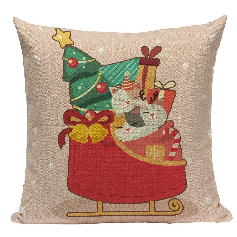 Axyaa Christmas Deer Snowman Cartoon Cushion Cover - Festive Decor Pillowcase