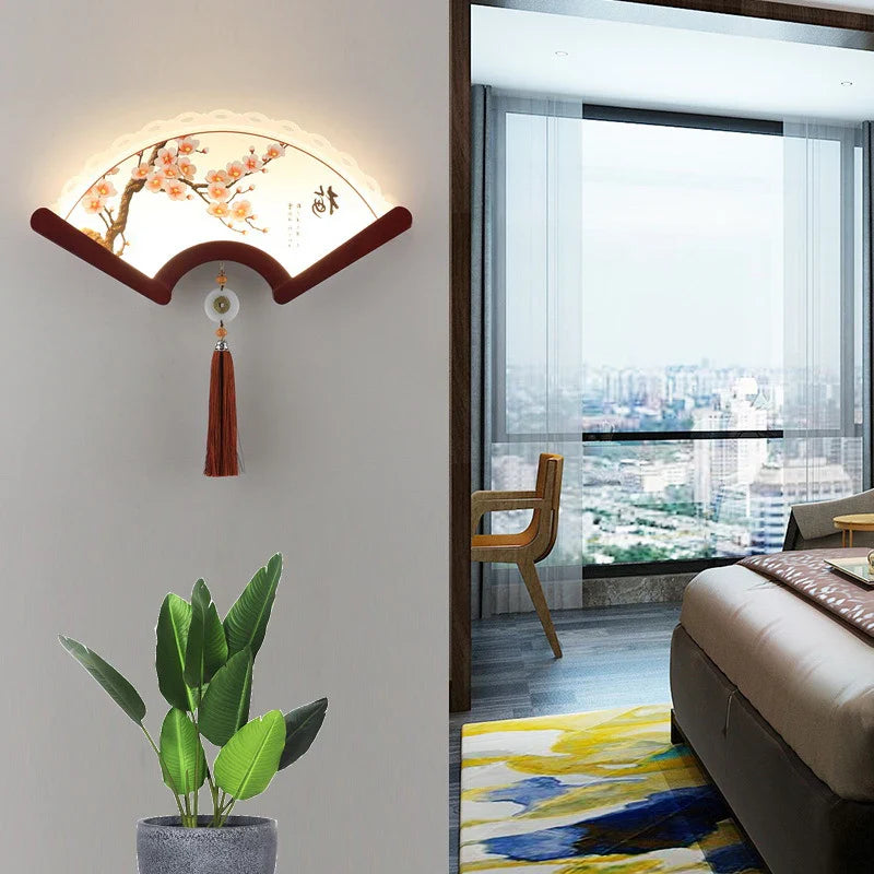 Axyaa Fan-shaped Wood LED Wall Lamp for Bedroom & Living Room