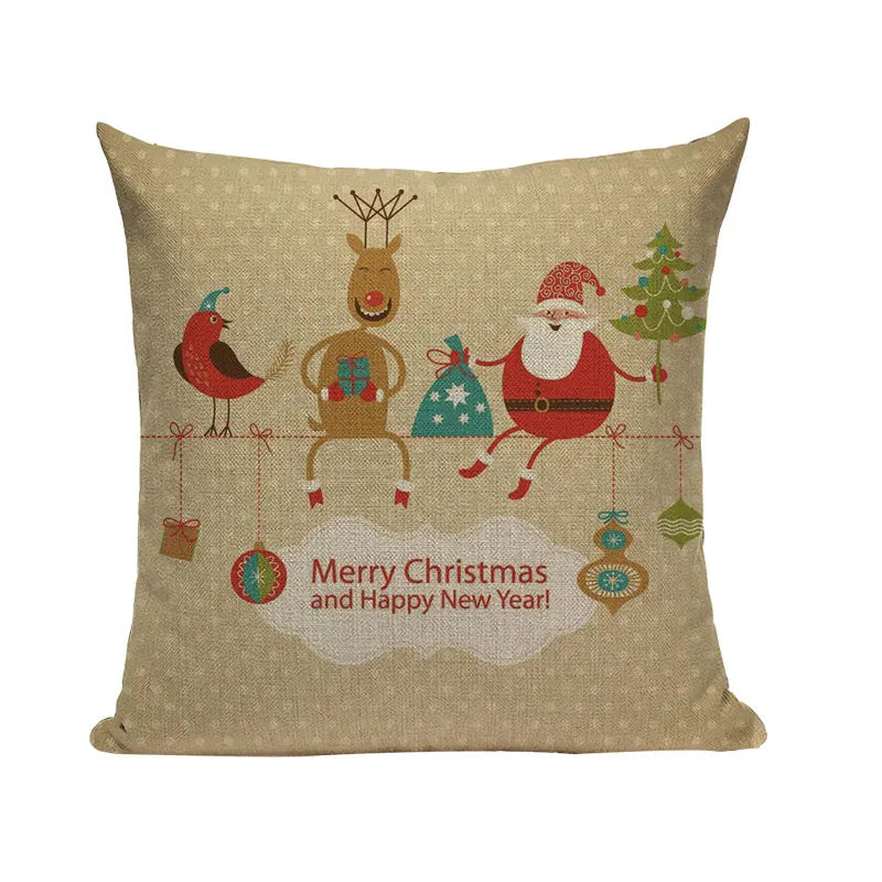 Christmas Santa Deer Pattern Cushion Cover for Festive Home Decor - Axyaa