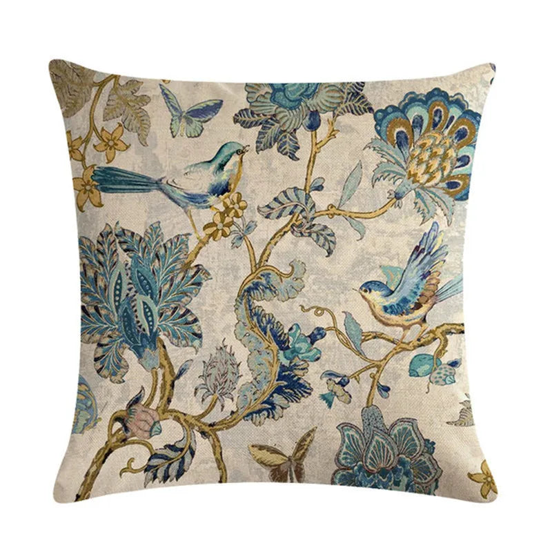 Axyaa Bird Print Cotton Linen Cushion Cover 45X45cm